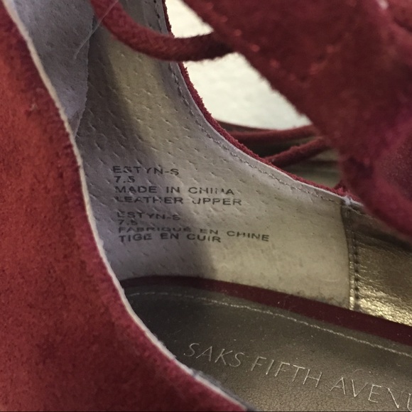 Burgundy Suede Lace-up Flats, 7.5 - Picture 6 of 7